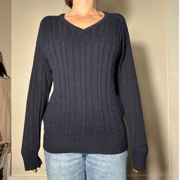 Brandy Melville Oversized Chunky V Neck Blue Sweater Size Small - Picture 1 of 5